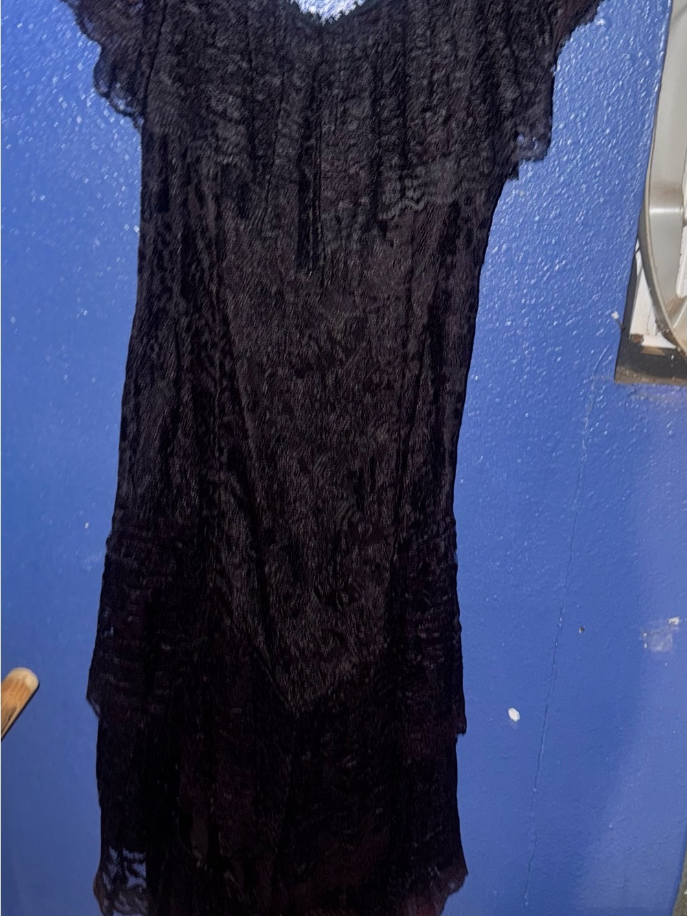 Vintage Black Lace Ruffle V-Neck Women’s Dress